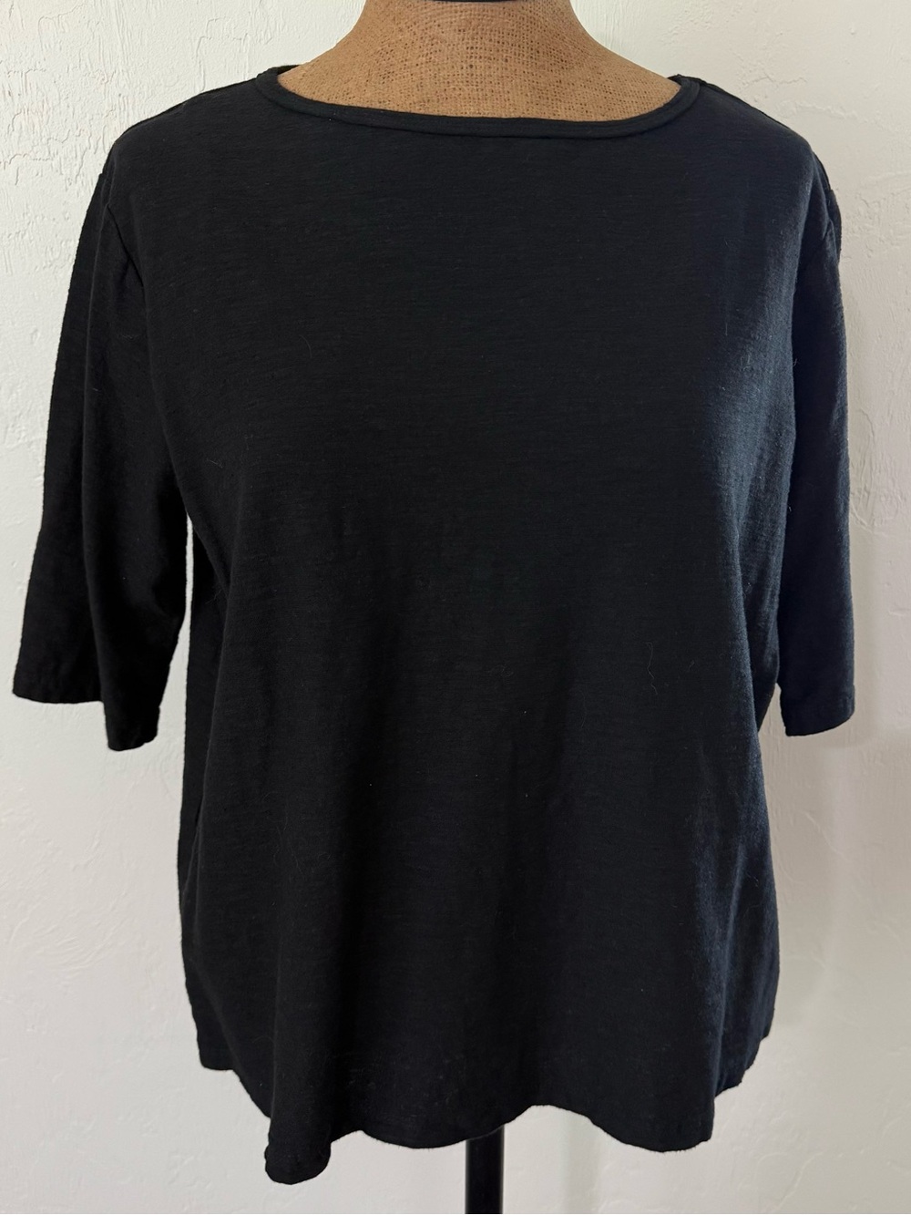 NWT Cut Loose Black Linen-Cotton Jersey Elbow Sleeve Tee Relaxed Boxy Fit Medium